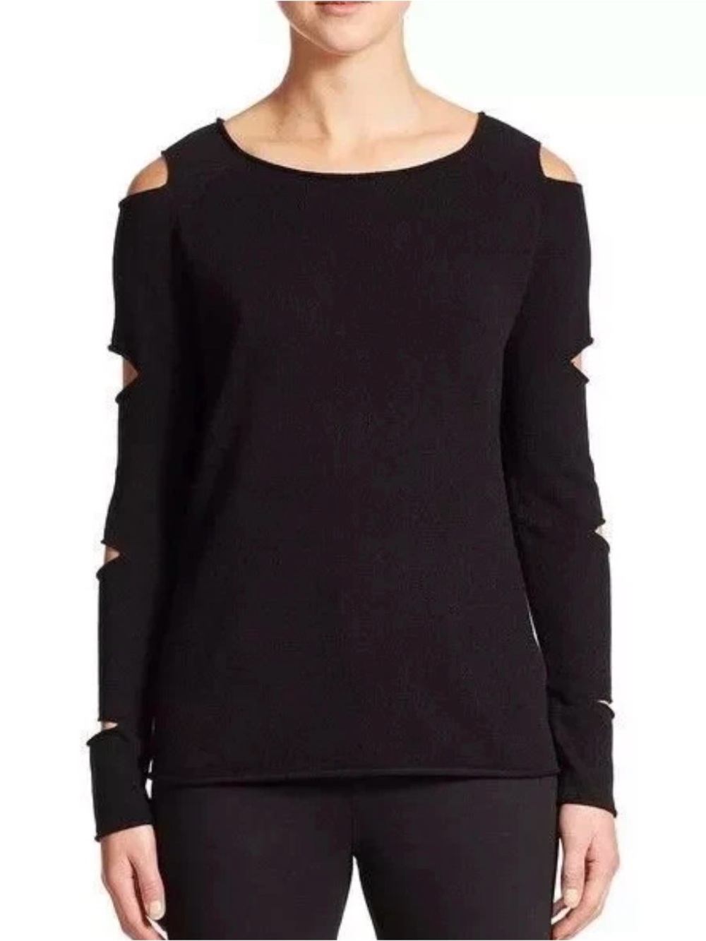 Skull Cashmere 100% Cashmere Black Crew Cut out Sleeve Cold Shoulder Sweater